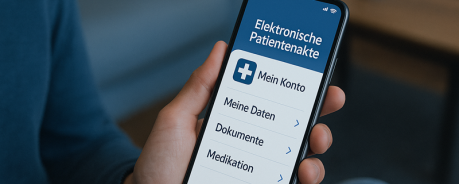 Person hält Handy mit geöffneter ePA-App